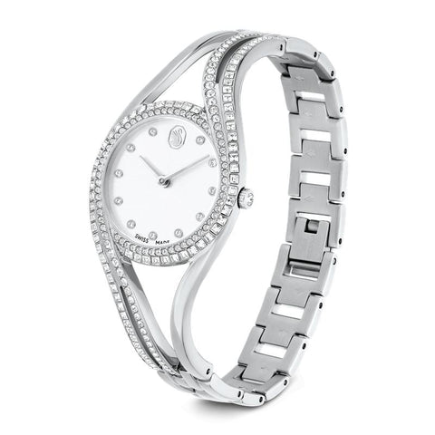 Swarovski Hyperbola Bangle Silver Tone Stainless Steel Swiss Made Watch