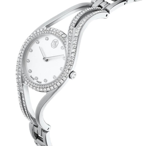 Swarovski Hyperbola Bangle Silver Tone Stainless Steel Swiss Made Watch