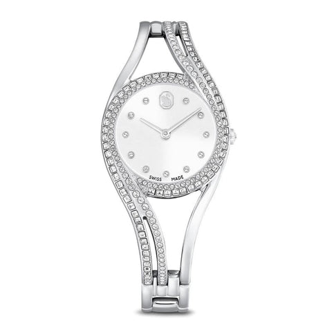 Swarovski Hyperbola Bangle Silver Tone Stainless Steel Swiss Made Watch