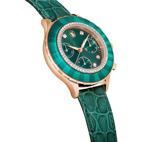 Swarovski Octea Chrono Swiss Made Green Rose Gold Watch