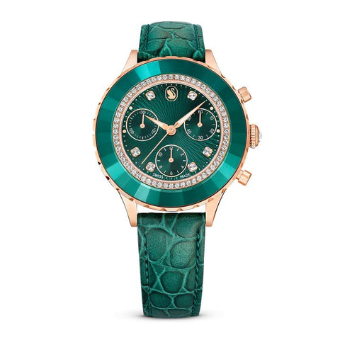 Swarovski Octea Chrono Swiss Made Green Rose Gold Watch
