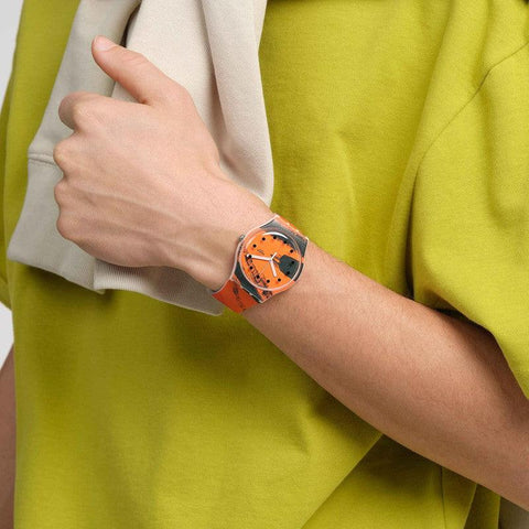 The Watch Boutique Swatch BARNS-GRAHAM'S ORANGE AND RED ON PINK Watch SUOZ362