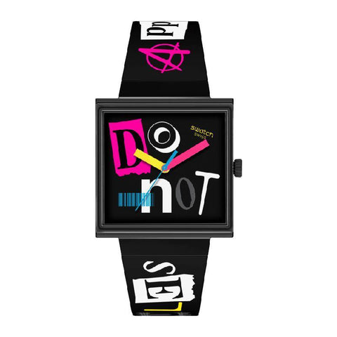 The Watch Boutique Swatch Pierced Edge Black Bioceramic Watch SO34B100