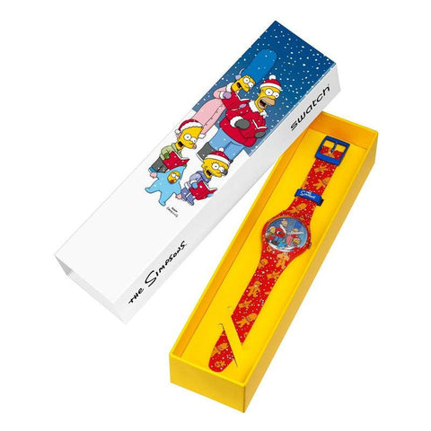 The Watch Boutique Swatch THE SIMPSONS COLLECTION WONDROUS WINTER WONDERLAND Watch SUOZ361