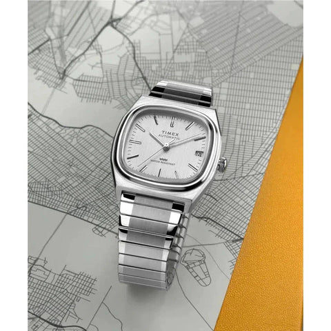 The Watch Boutique TIMEX Automatic 1983 E-Line Re-issue 34mm Stainless Steel Expansion Band Watch