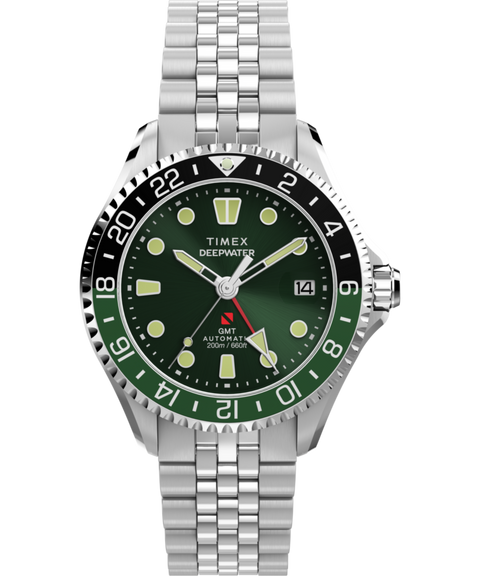 Timex Deepwater Meridian 200 Automatic GMT Stainless Steel Bracelet Watch Green Dial