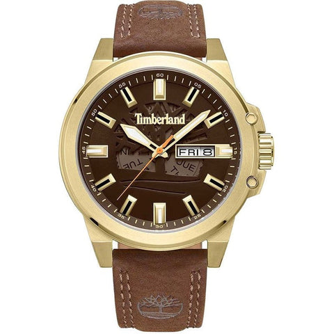 The Watch Boutique Timberland Canfield 3 Hands Date Brown Leather Strap Watch