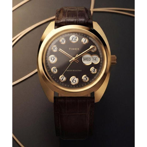 The Watch Boutique Timex 1976 Rotary Phone Dial Reissue Leather Strap Watch