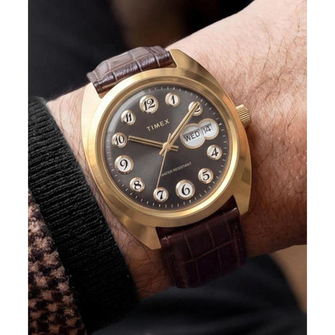 The Watch Boutique Timex 1976 Rotary Phone Dial Reissue Leather Strap Watch