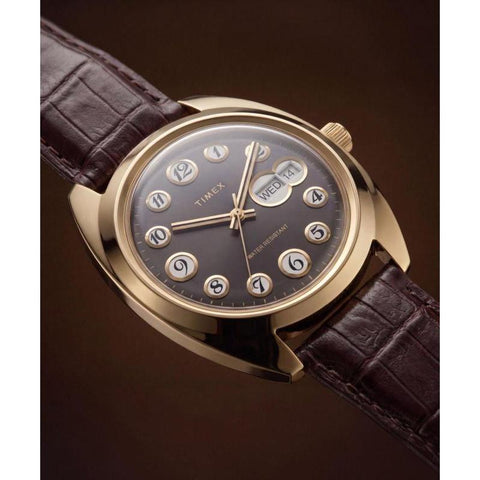The Watch Boutique Timex 1976 Rotary Phone Dial Reissue Leather Strap Watch