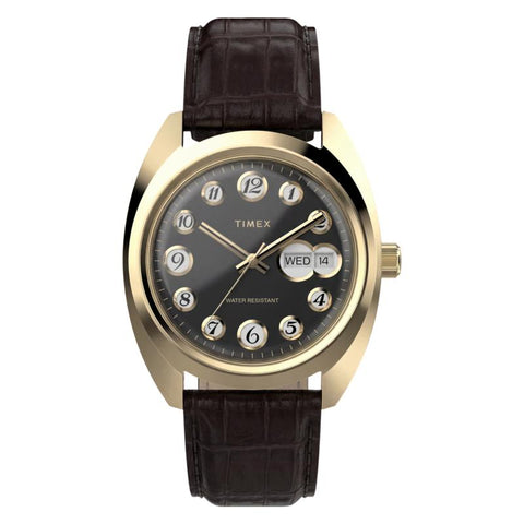The Watch Boutique Timex 1976 Rotary Phone Dial Reissue Leather Strap Watch