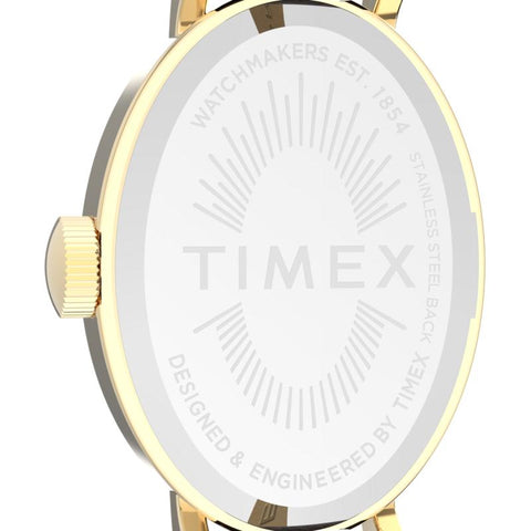 The Watch Boutique Timex Cavatina Leather Strap Watch White Gold-Tone Brown