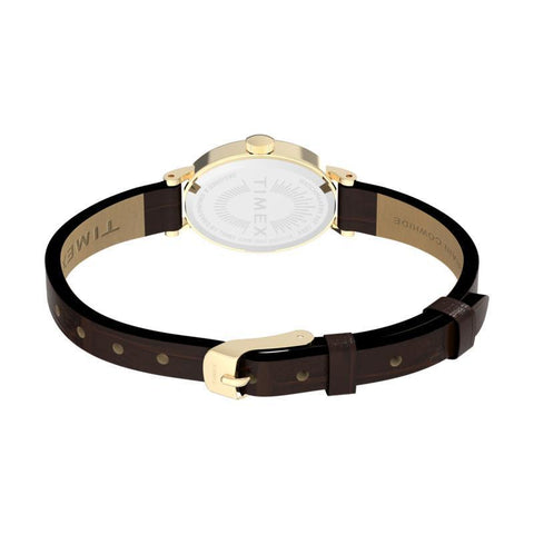 The Watch Boutique Timex Cavatina Leather Strap Watch White Gold-Tone Brown