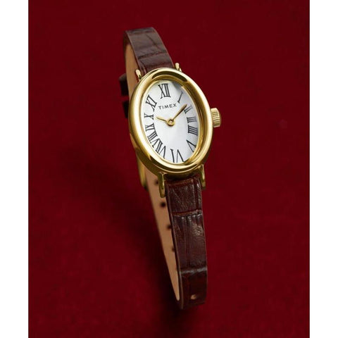 The Watch Boutique Timex Cavatina Leather Strap Watch White Gold-Tone Brown
