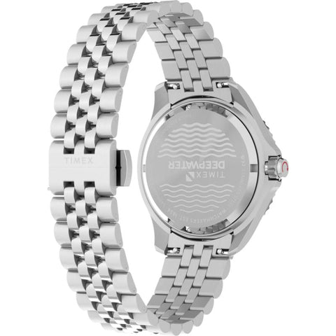 The Watch Boutique Timex Deepwater Meridian 200 Automatic GMT Stainless Steel Bracelet Black Dial Watch