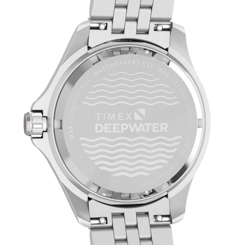 The Watch Boutique Timex Deepwater Meridian 200 Automatic GMT Stainless Steel Bracelet Black Dial Watch