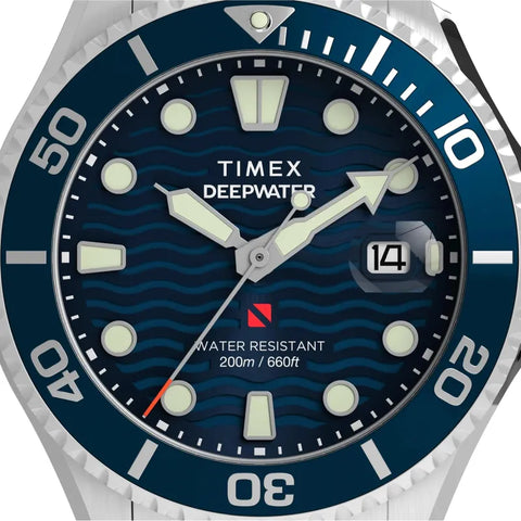 The Watch Boutique Timex Deepwater Meridian Quartz Blue Dial Steel Strap Men's Watch