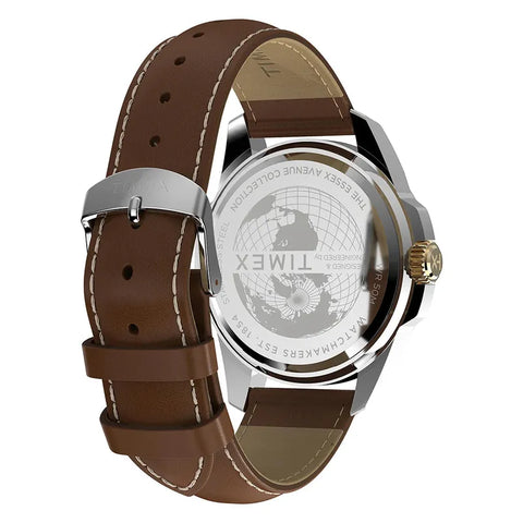 The Watch Boutique Timex Essex Avenue Day-Date Leather Strap Classic Watch