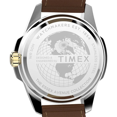 The Watch Boutique Timex Essex Avenue Day-Date Leather Strap Classic Watch