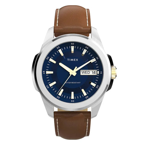 The Watch Boutique Timex Essex Avenue Day-Date Leather Strap Classic Watch