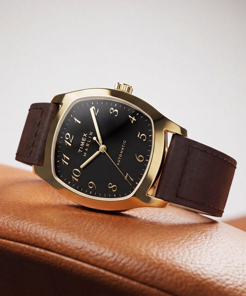 The Watch Boutique Timex Marlin Chatham Automatic Leather Strap Black Dial Watch