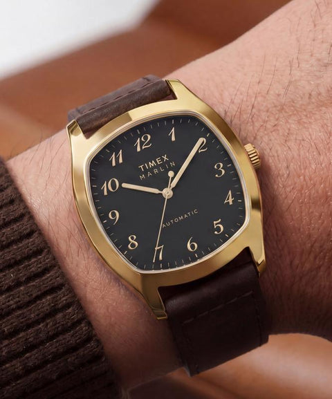 The Watch Boutique Timex Marlin Chatham Automatic Leather Strap Black Dial Watch