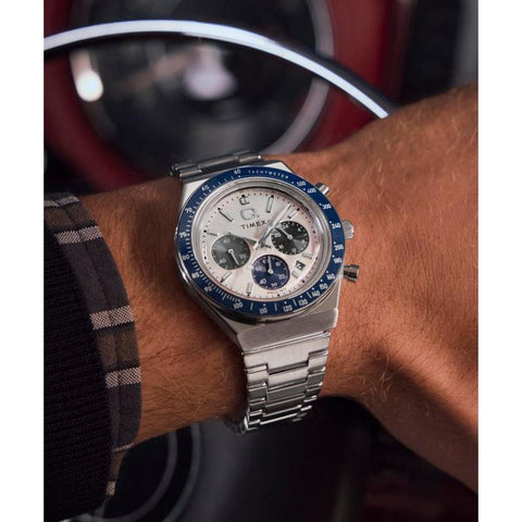 The Watch Boutique Timex Q Chronograph Stainless Steel Bracelet Watch Retro Racing