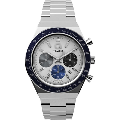 The Watch Boutique Timex Q Chronograph Stainless Steel Bracelet Watch Retro Racing
