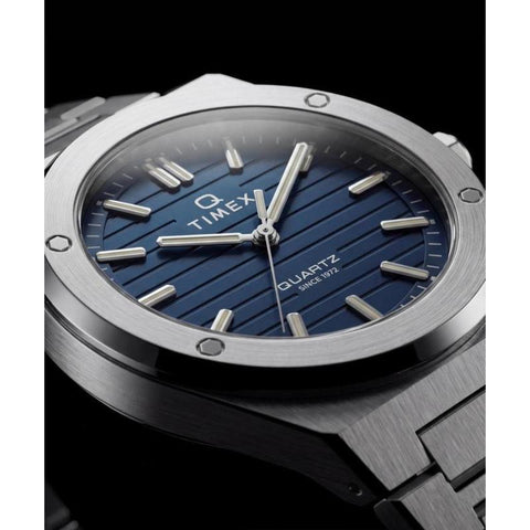 The Watch Boutique Timex Q Timex Marbella Stainless Steel Bracelet Blue Dial Watch