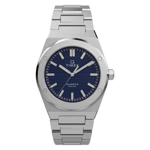 The Watch Boutique Timex Q Timex Marbella Stainless Steel Bracelet Blue Dial Watch