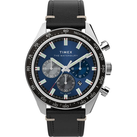 The Watch Boutique Timex Waterbury Traditional Chronograph Leather Strap Watch