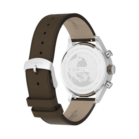 The Watch Boutique Timex Weekender New England Chronograph Leather Strap Black Dial Watch