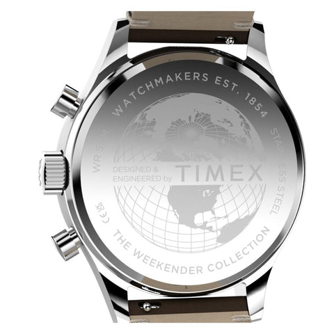 The Watch Boutique Timex Weekender New England Chronograph Leather Strap Black Dial Watch
