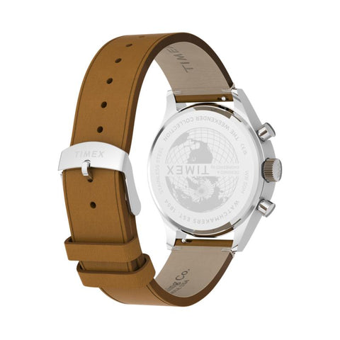 The Watch Boutique Timex Weekender New England Chronograph Leather Strap Cream Dial Watch