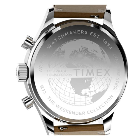 The Watch Boutique Timex Weekender New England Chronograph Leather Strap Cream Dial Watch