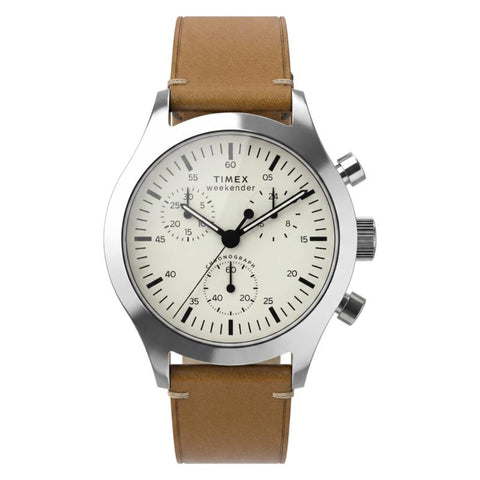 The Watch Boutique Timex Weekender New England Chronograph Leather Strap Cream Dial Watch