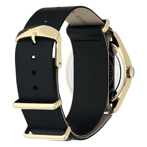 The Watch Boutique Timex Weekender New England Gold-Tone Black Leather Strap Watch