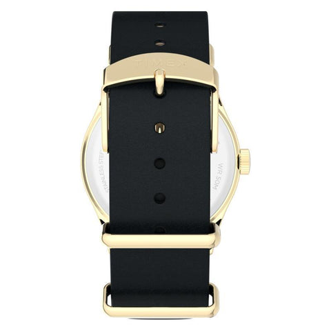 The Watch Boutique Timex Weekender New England Gold-Tone Black Leather Strap Watch
