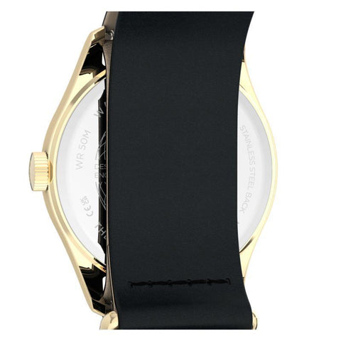The Watch Boutique Timex Weekender New England Gold-Tone Black Leather Strap Watch