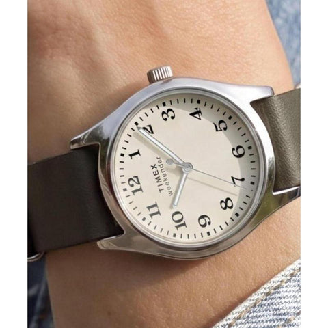 The Watch Boutique Timex Weekender New England Green Leather Strap Strap Watch