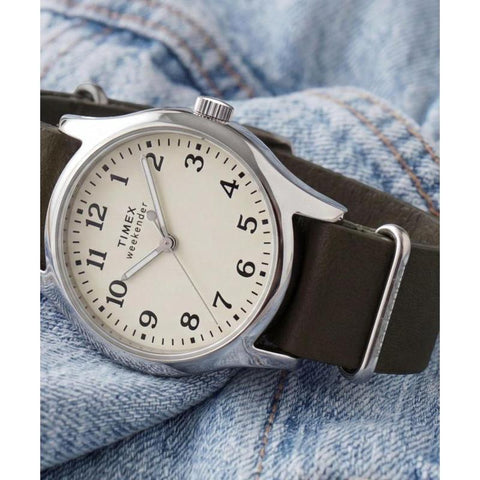 The Watch Boutique Timex Weekender New England Green Leather Strap Strap Watch
