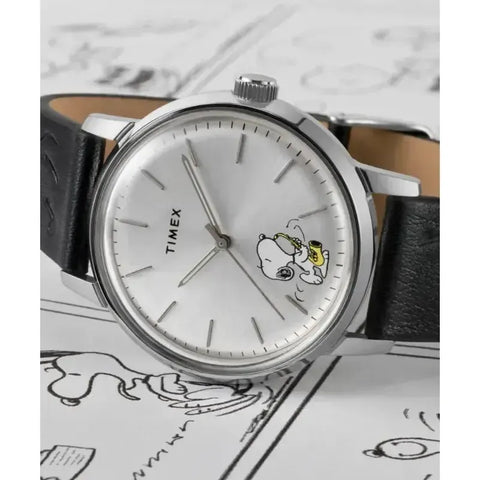 Timex x Peanuts Marlin® Automatic Saxophonist 40mm Leather Strap Watch