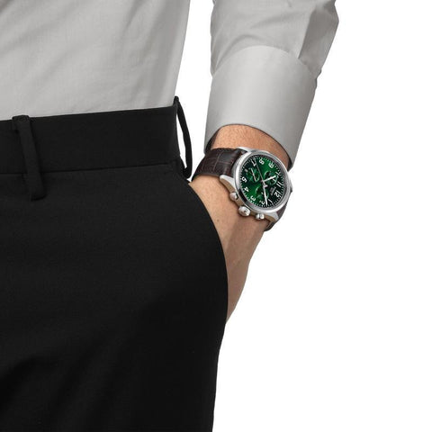 The Watch Boutique Tissot Chrono Green Dial Brown Leather Strap Watch T116.417.16.092.00