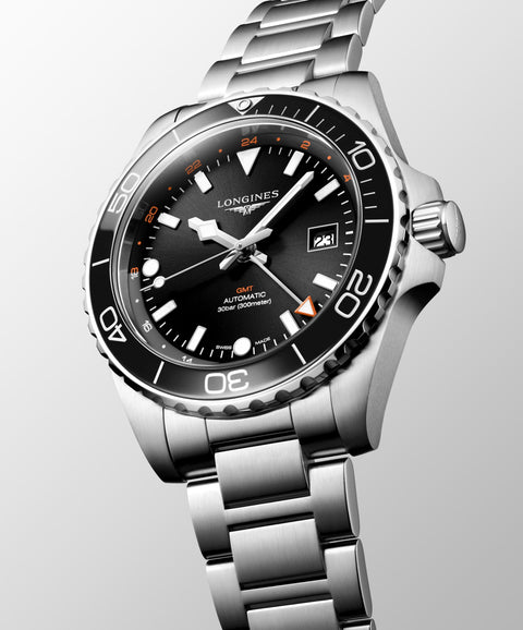 Longines HydroConquest GMT L3.890.4.56.6 Men's Automatic Watch Sunray Black Dial