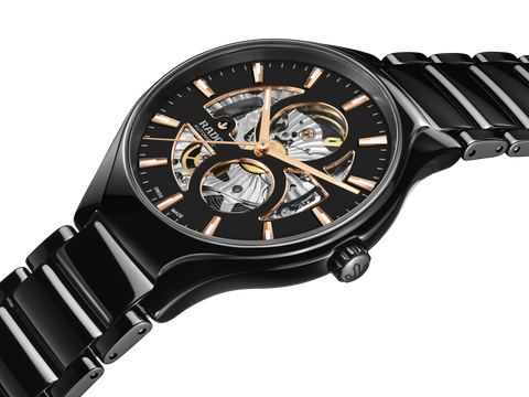 Rado True Round Automatic Open Heart Black Ceramic Luxury Swiss Watch