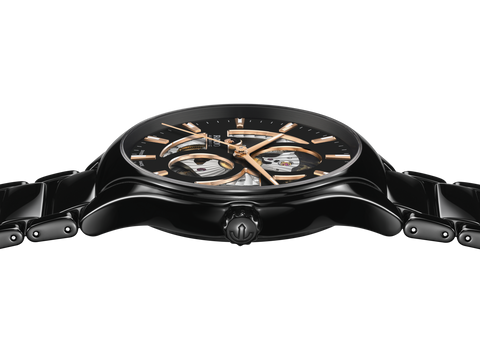 Rado True Round Automatic Open Heart Black Ceramic Luxury Swiss Watch