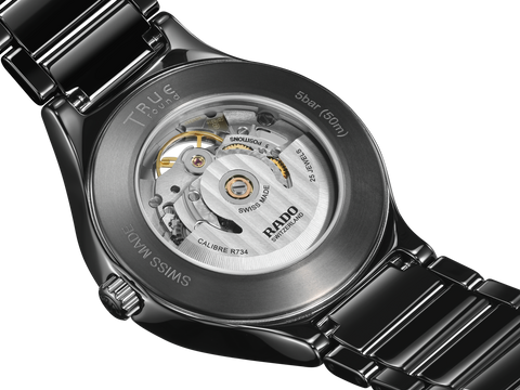 Rado True Round Automatic Open Heart Black Ceramic Luxury Swiss Watch