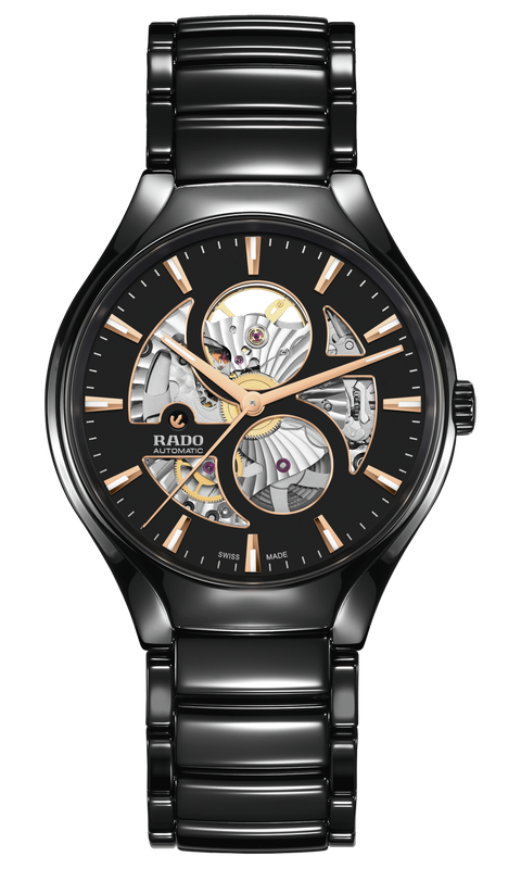Rado True Round Automatic Open Heart Black Ceramic Luxury Swiss Watch