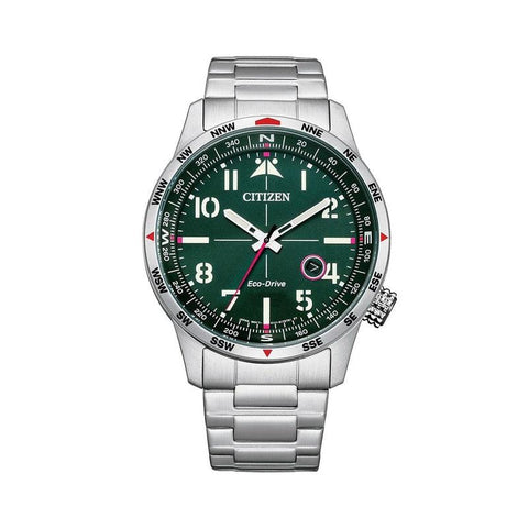 The Watch Boutique Citizen Eco-Drive Aviator-style Green Dial Stainless Steel Watch