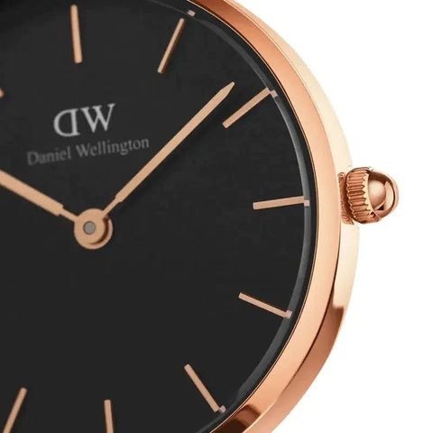 The Watch Boutique » Daniel Wellington Petite Dover Rose Gold Black 28mm Watch (50% off)